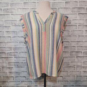 FDJ French Dressing Jeans Pastel Stripe Linen Top Size XL